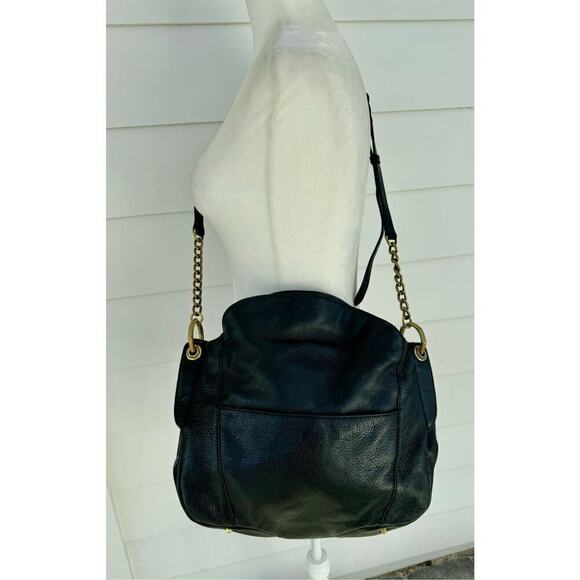 orYANY Black Leather crossbody bag contrast lining gold chain boho hobo purse - Picture 9 of 9